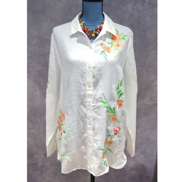 Vintage Jill Originals Embroidered Blouse Top L Palm Trees Dance